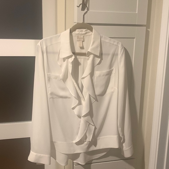 Chicos Tops - Classic off white shirt, size 1 Chicos  only worb once